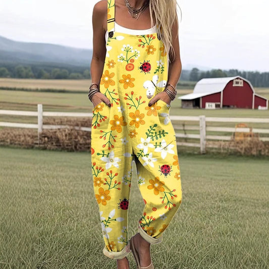 'Flower Power' Women's Casual Suspender Trousers