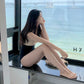 Nude and Black Chic Minimalist Women's One-Piece Swmsuit