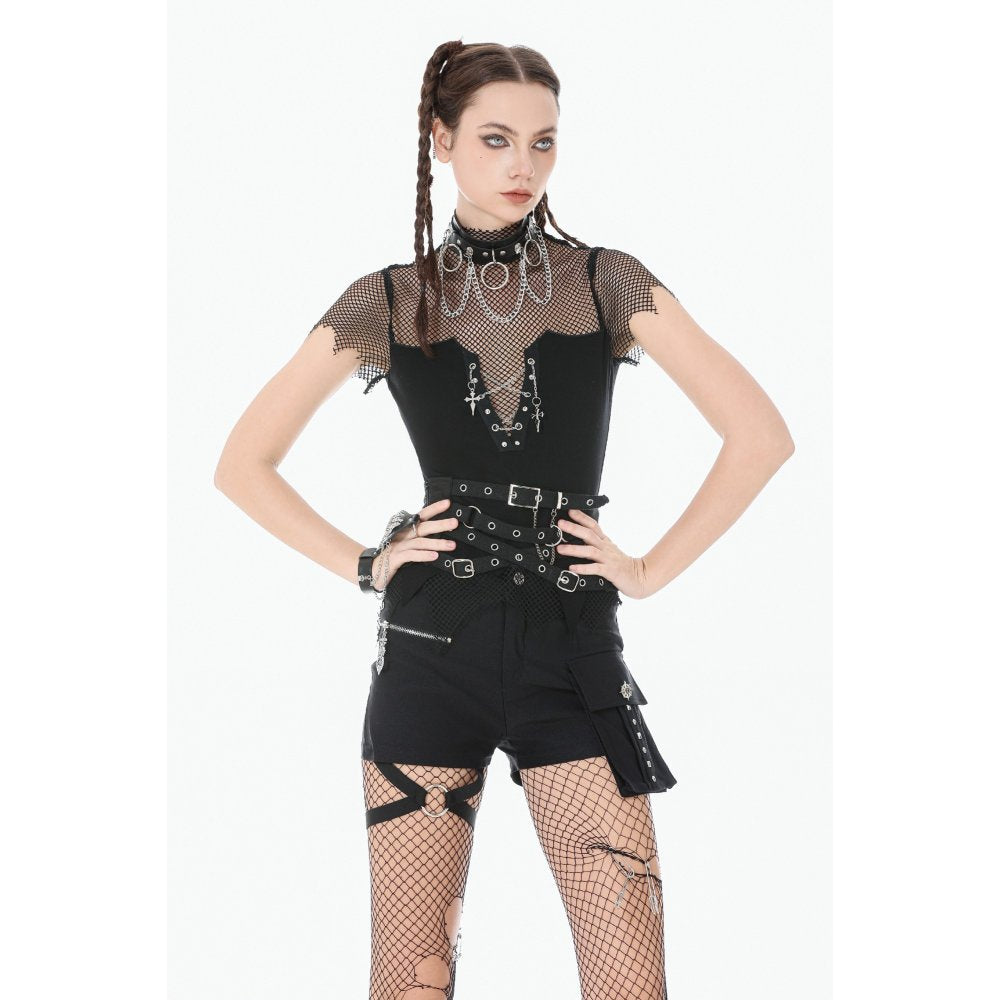Dark in Love Dark Punk Mesh Chain Layered Top