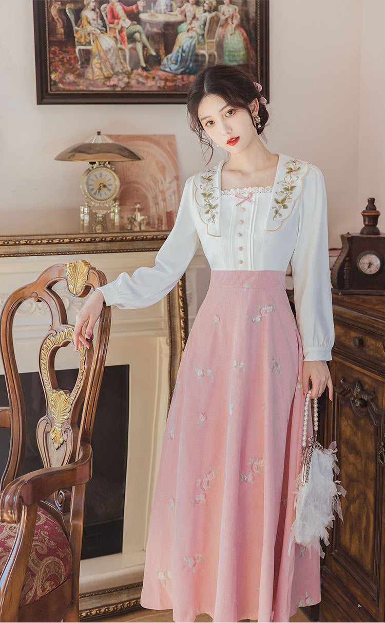 Vireous Retro French Romantic Pastoral-Style Dress