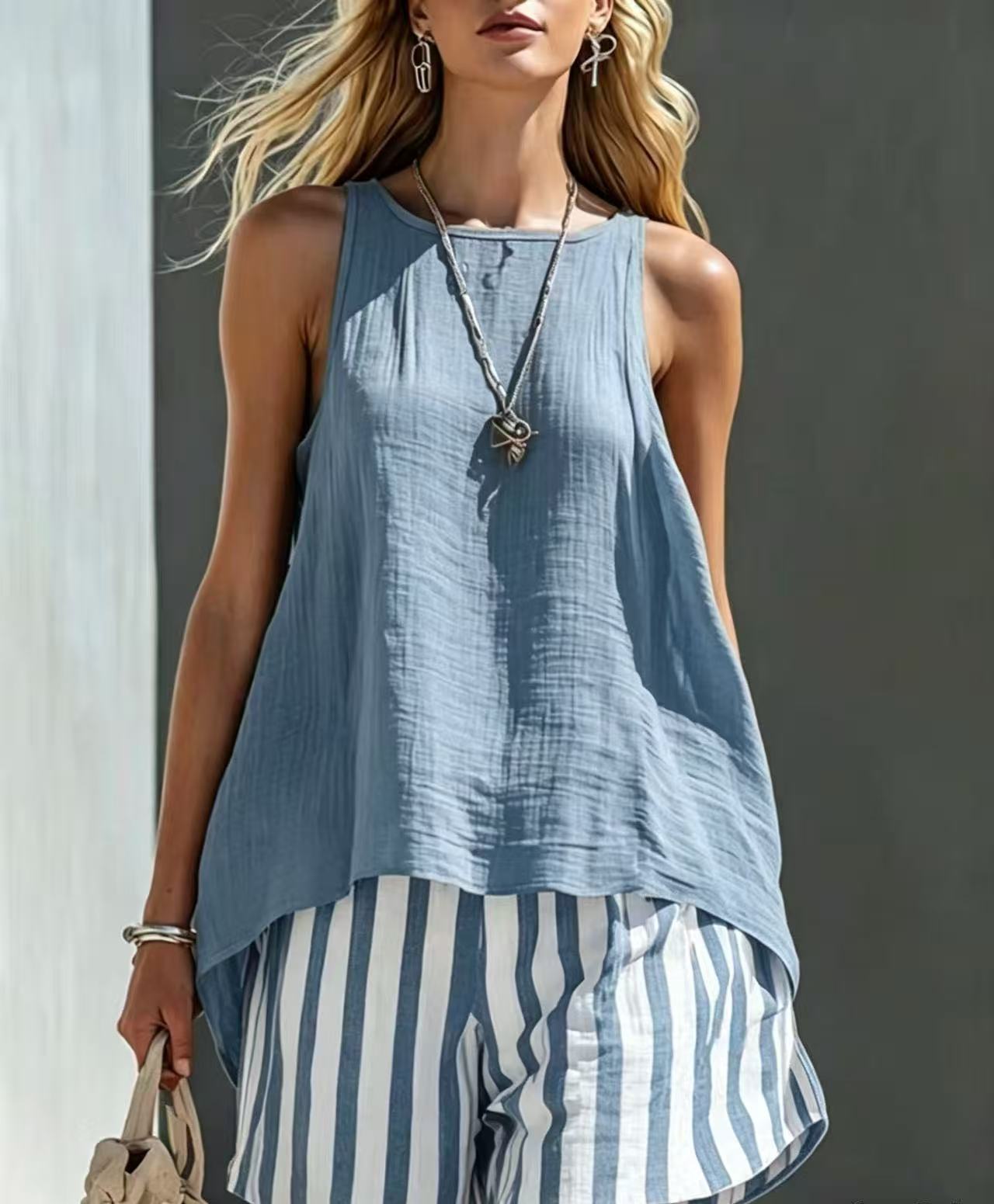 Vireous Linen Sleeveless Summer Shirt, Womens Loose-Fitting Button-Up Top