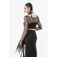 Dark in Love Morana Mesh Crochet-Knit Bell Sleeve Crop Top