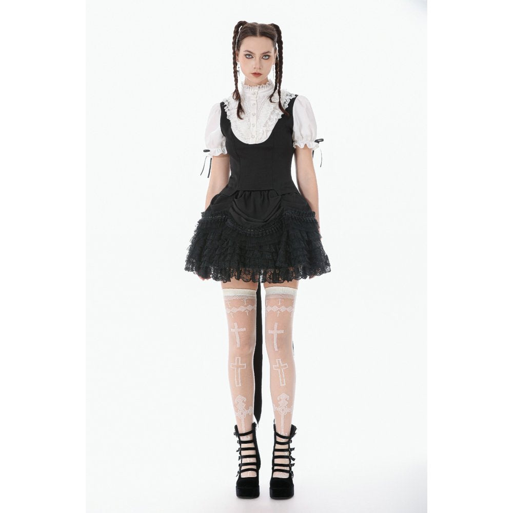 Dark in Love Court-Style Black and White Lace Blouse