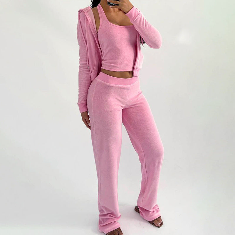 Sportswear Three-Piece. Zipper Hoodie Top, Vest and Pants Casual Suit