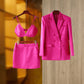 Vireous Women's Pink Satin Suit Jacket and Skirt Set