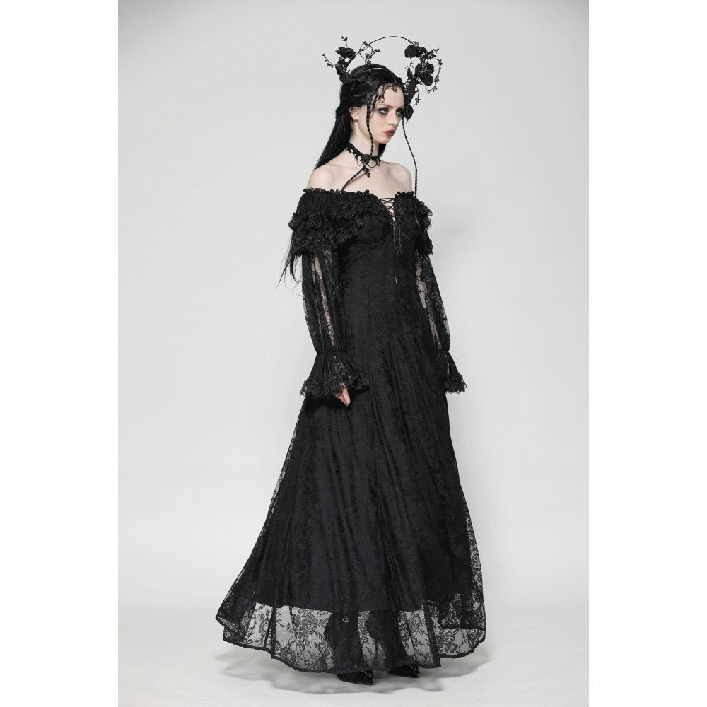 Dark in Love Cosette Elegant Gothic Off-Shoulder Ruffle Maxi Dress