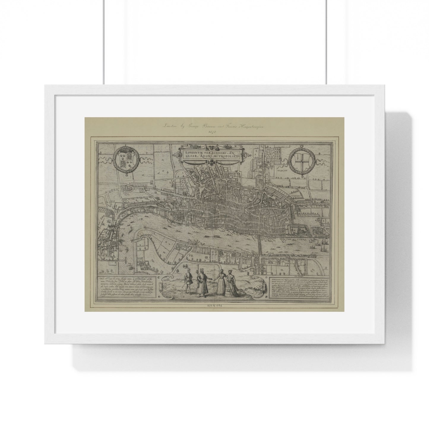 Tudor Antique Map of London (1572) 'Londinum Feracissimi Angliae Regni Metropolis' from the Original, Framed Print