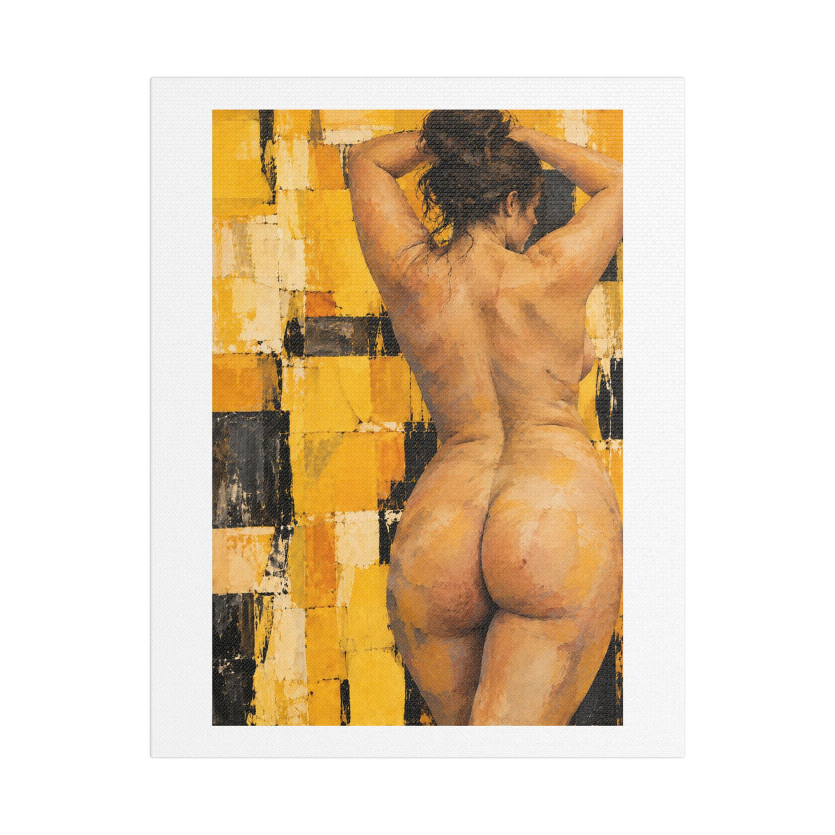 Golden Impasto Figure in Abstract Light, Art Print on Satin Canvas, Stretched