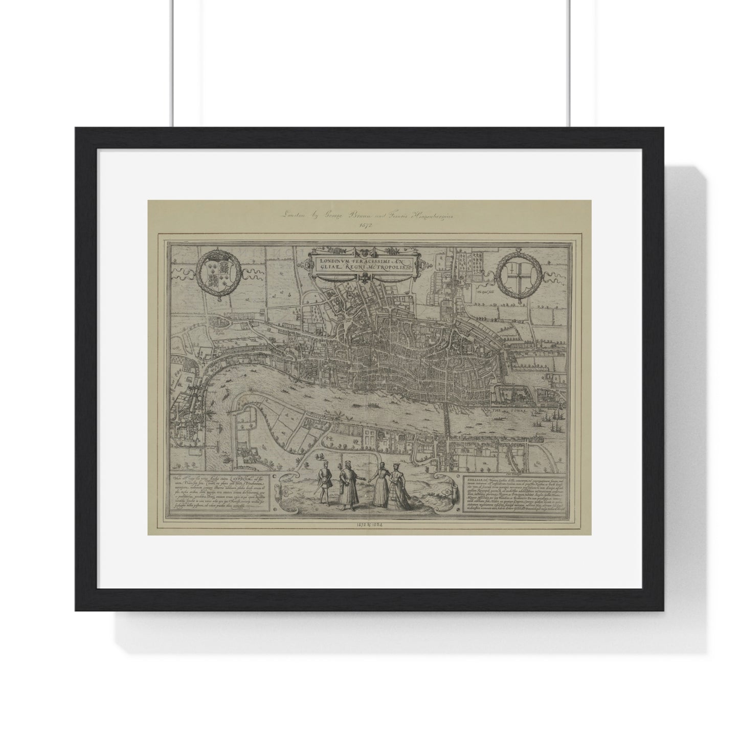 Tudor Antique Map of London (1572) 'Londinum Feracissimi Angliae Regni Metropolis' from the Original, Framed Print