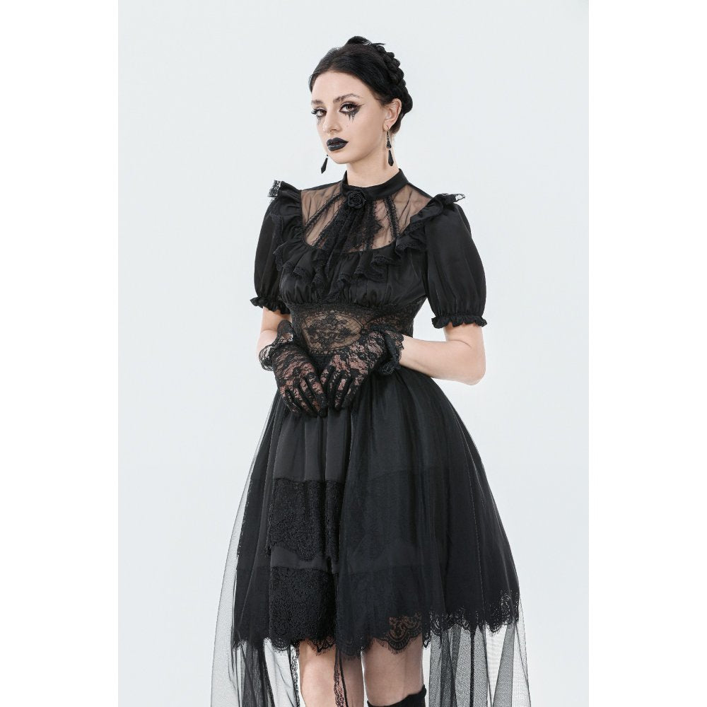 Dark in Love Ebon Rose High-Low Mesh and Lace Goth Dress