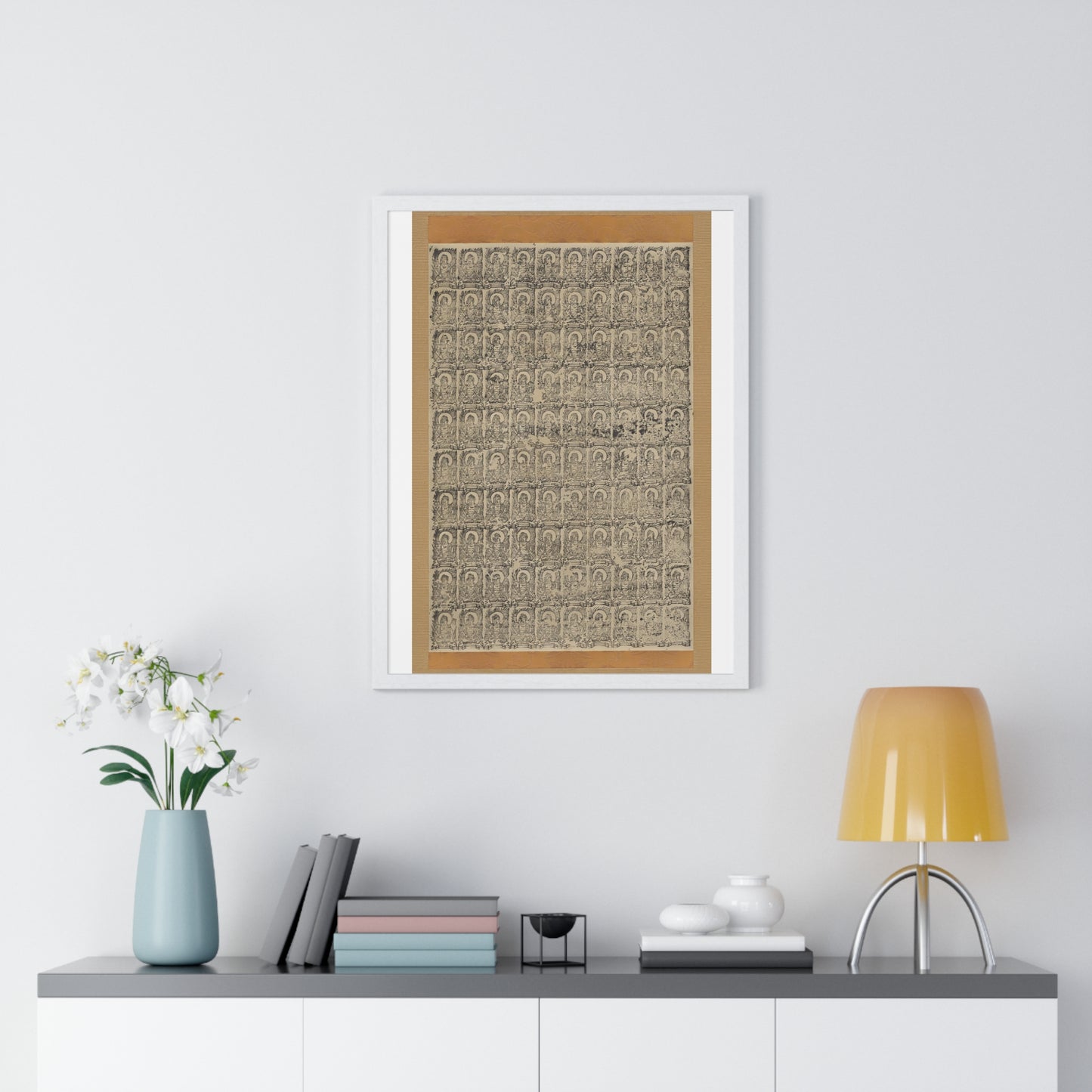 Stamped Images of the Wisdom King Fudō (Acala), Antique Japanese Scroll, from the Original, Framed Art Print