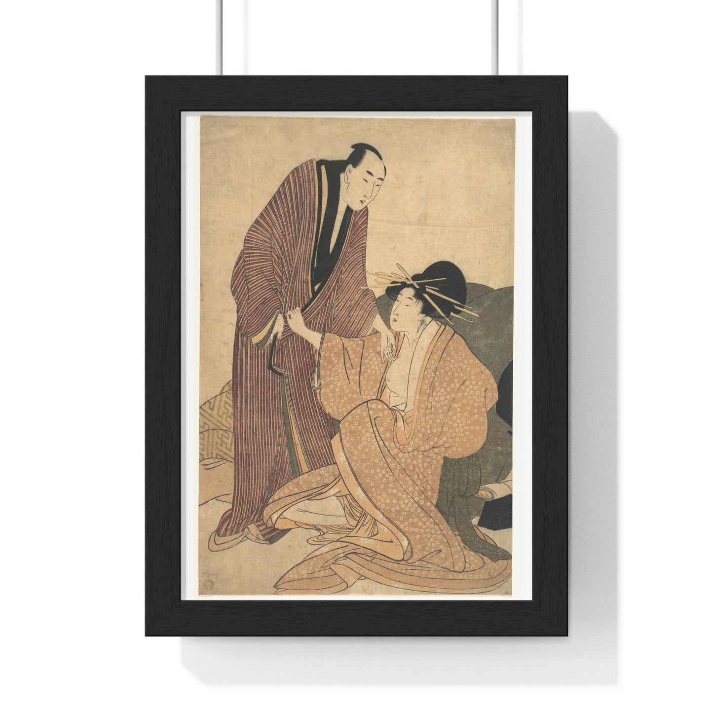 Japanese Vintage Art: Parting of Lovers, the Courtesan and her Lover (circa 1800) by Utamaro Kitagawa, Framed Art Print