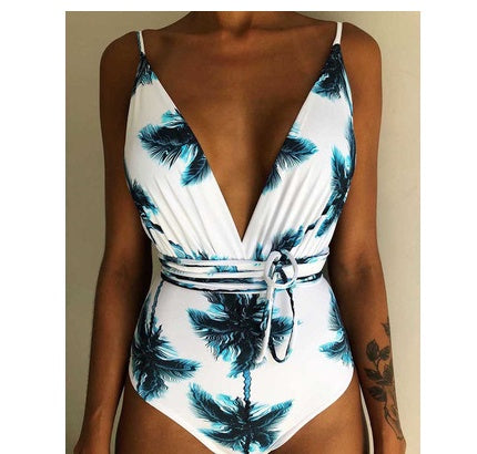 One-Piece Swimsuit Backless Monokini, Tropical Designs