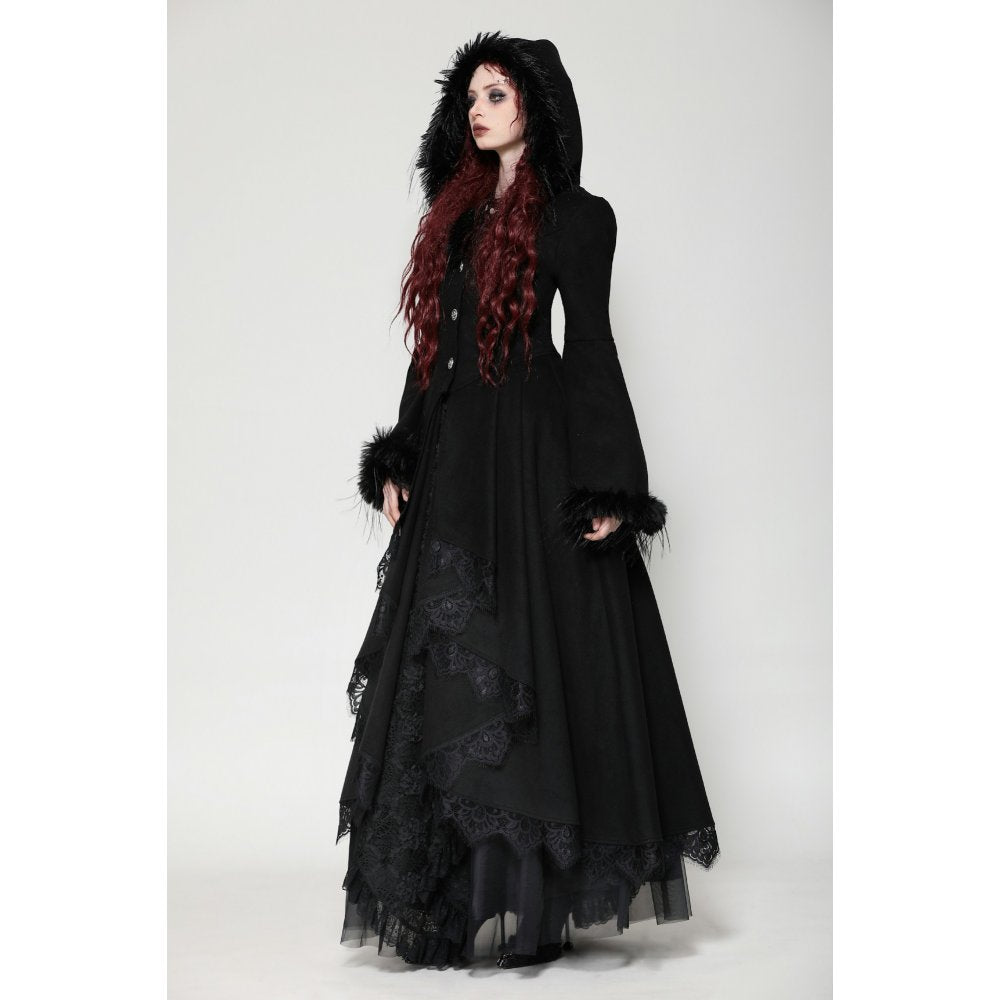 Dark in Love Eira Lace and Faux Fur-Trimmed Hooded Coat