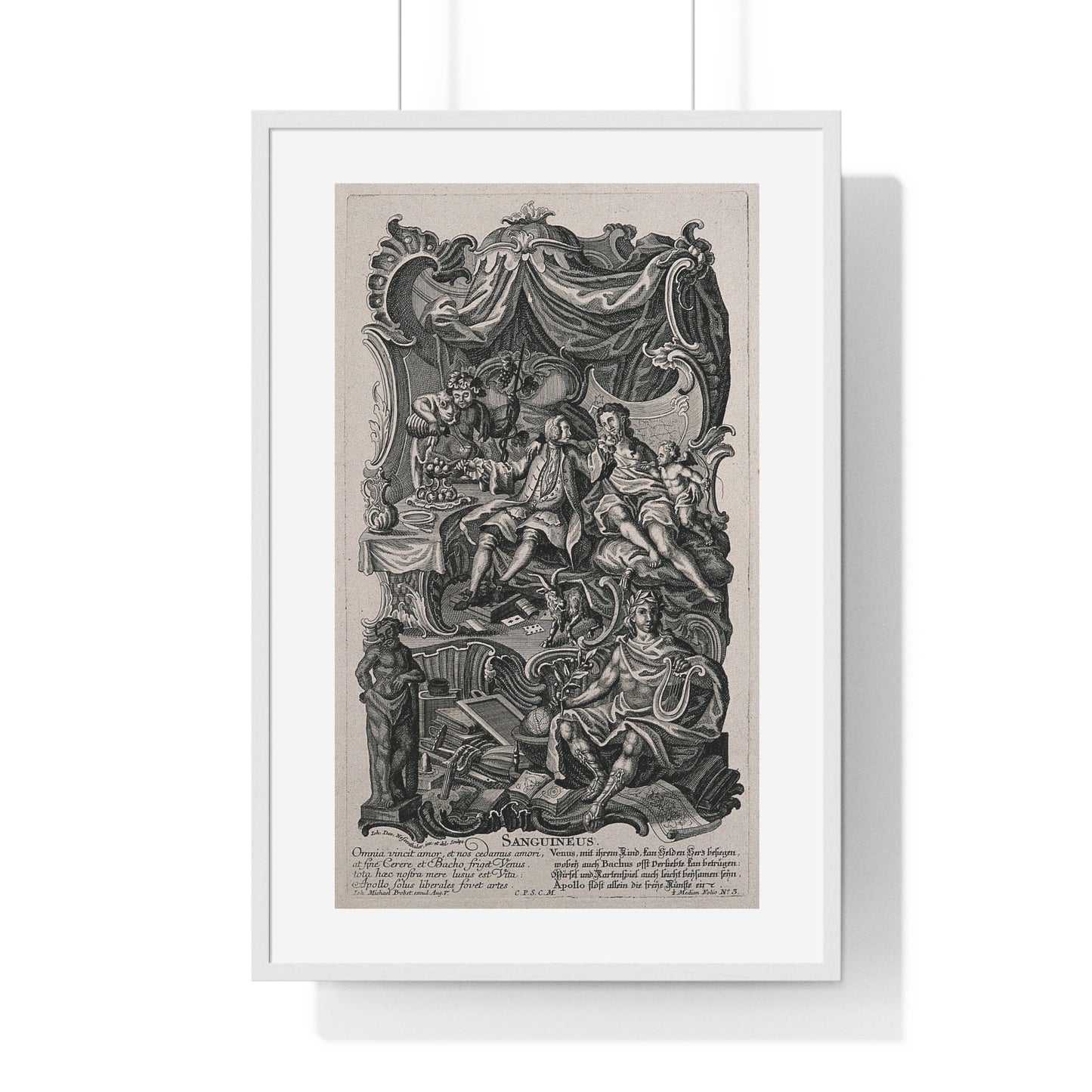Apollo Presiding Over a Gentleman of Sensual Appetite, Representing the Sanguine Temperament (circa 1750) Johann David Nessenthaler, Framed Print