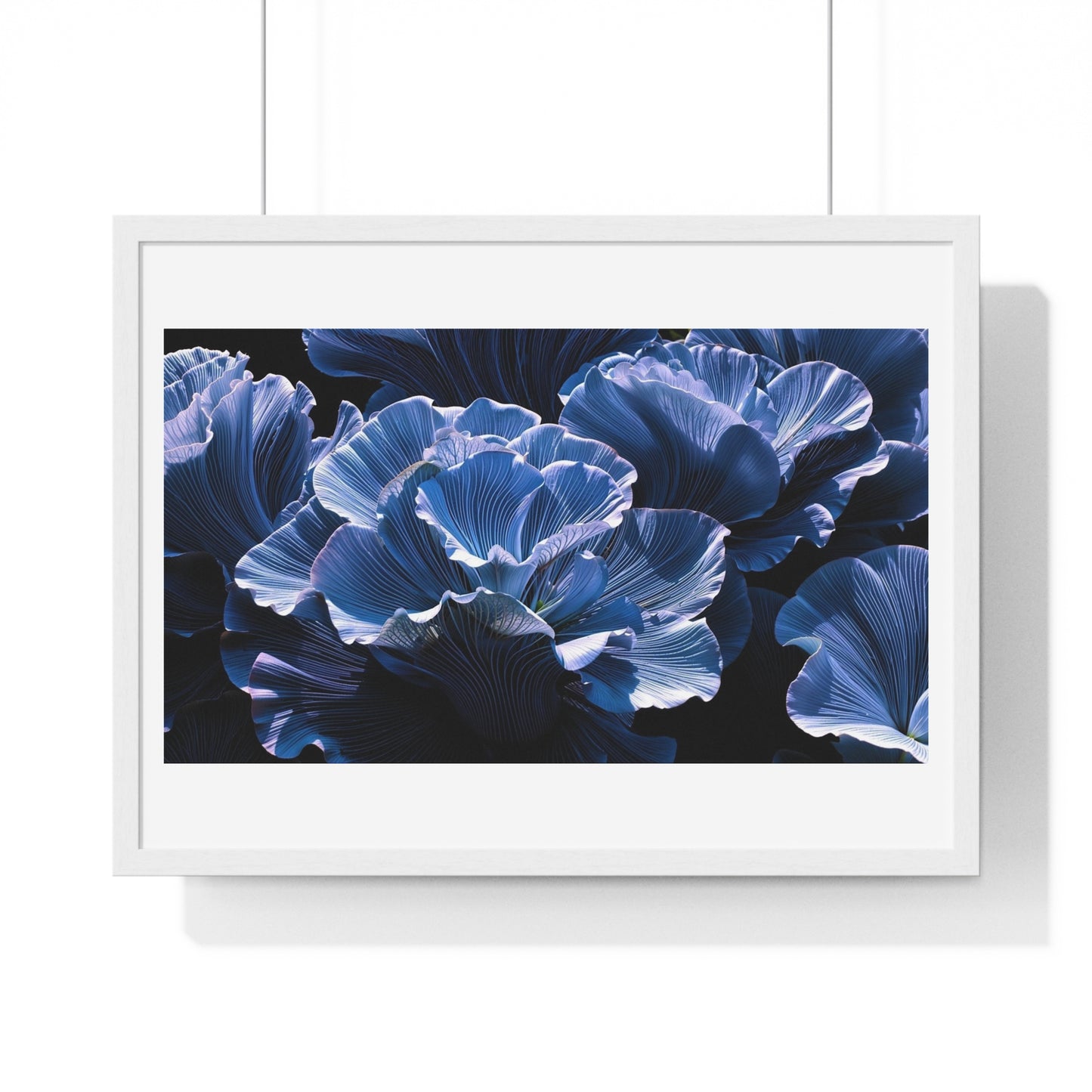 Iris Petals, Blue Vibrant Art 'Designed by AI' Framed Print