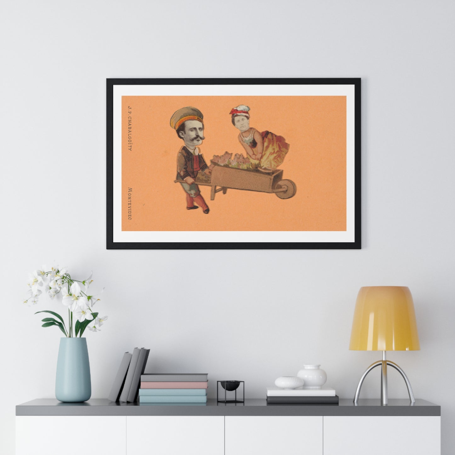 Uruguayan Photo Collage, Man Pushing Woman in Wheelbarrow (circa 1875) by Juan Pedro Chabalgoity, Framed Art Print