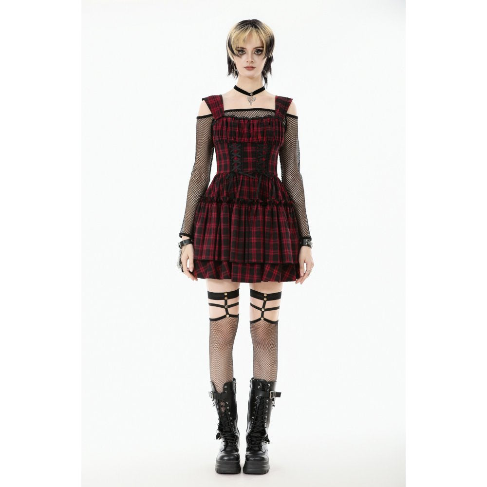 Dark in Love Morrigan Tartan Lace-Up Dress in Black