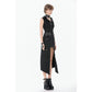 Dark in Love Punk Layered-Pocket Cutout Belted Long Skirt