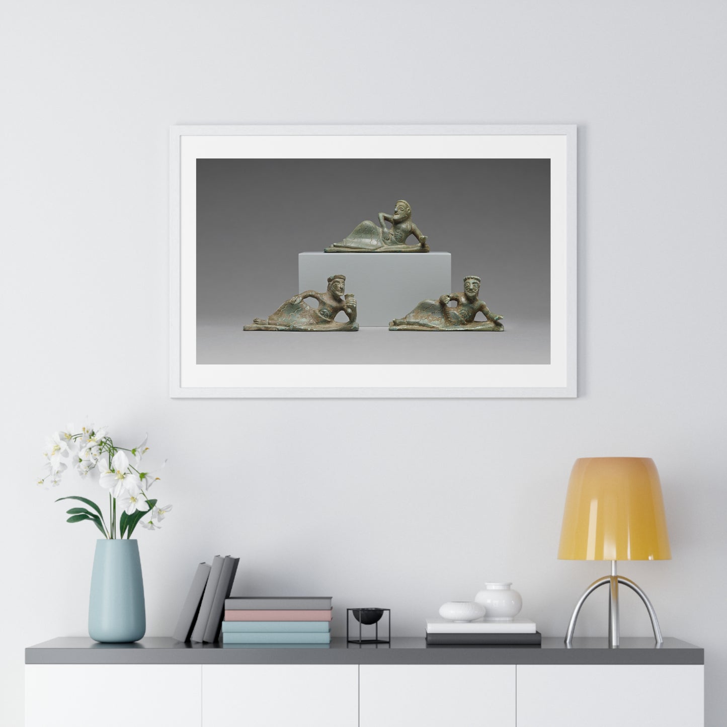 Ancient Greek Statuettes of Three Banqueters (550-525 BC) Unknown Artist, Framed Print