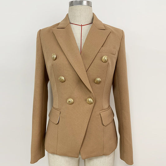 Vireous Women's Double-Breasted Camel Blazer