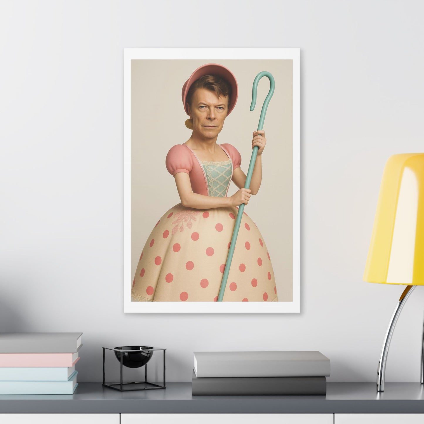Little Bowie Peep, Absurdist Art 'Designed by AI' Satin Canvas Print