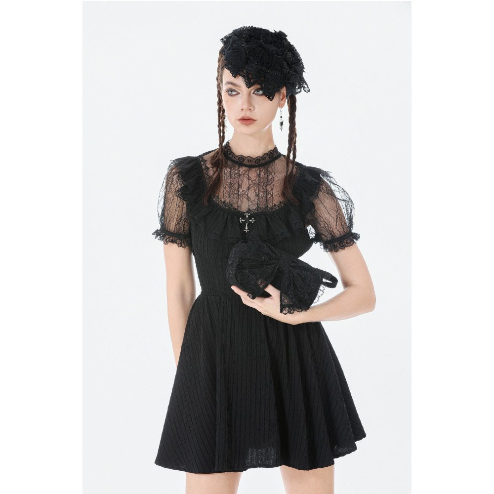 Dark In Love Victoria Black Lace Bow Mini Handbag