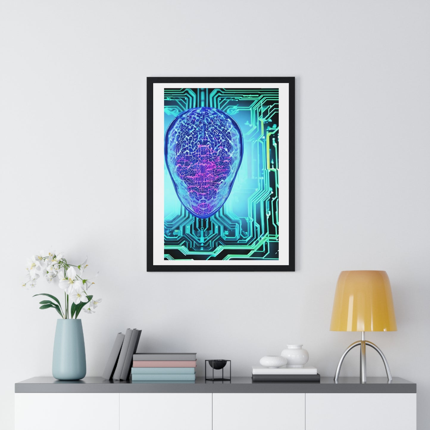 Artificial Intelligence Self Portrait, Psychedelic Framed Art Print 'Designed by AI'