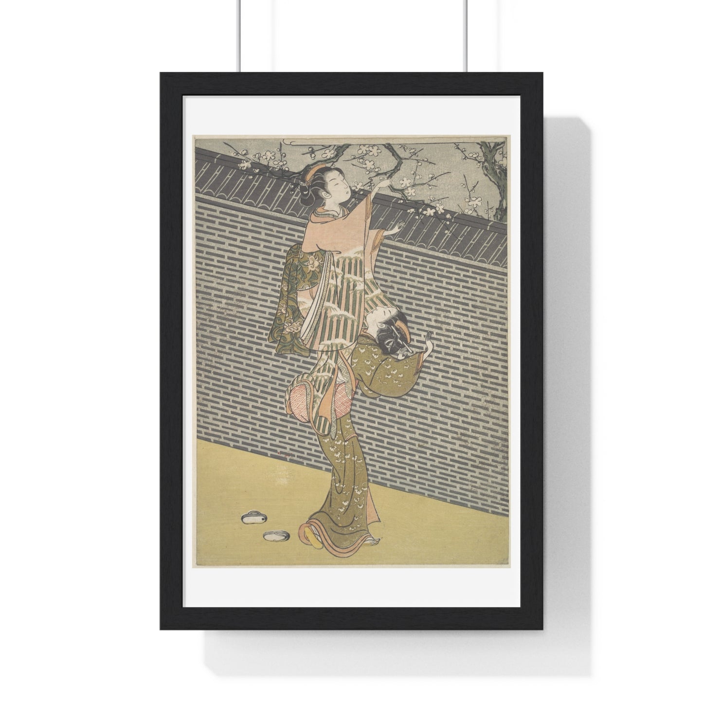 Plucking a Branch from a Neighbour's Plum Tree (1768) Japanese Illustration by Suzuki Harunobu, from the Original, Framed Print