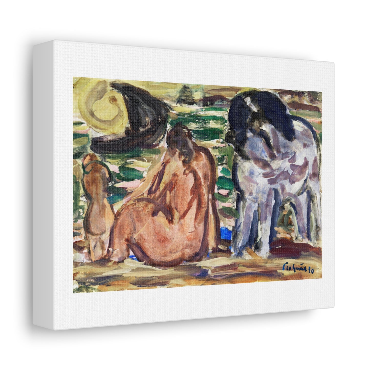 Twee Naakte Figuren en Een Paard aan de Zee (1930) by Leo Gestel, from the Original, Art Print on Canvas