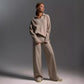 Women's Knitted Fashion Suit, Casual Collared Loose Pants Set