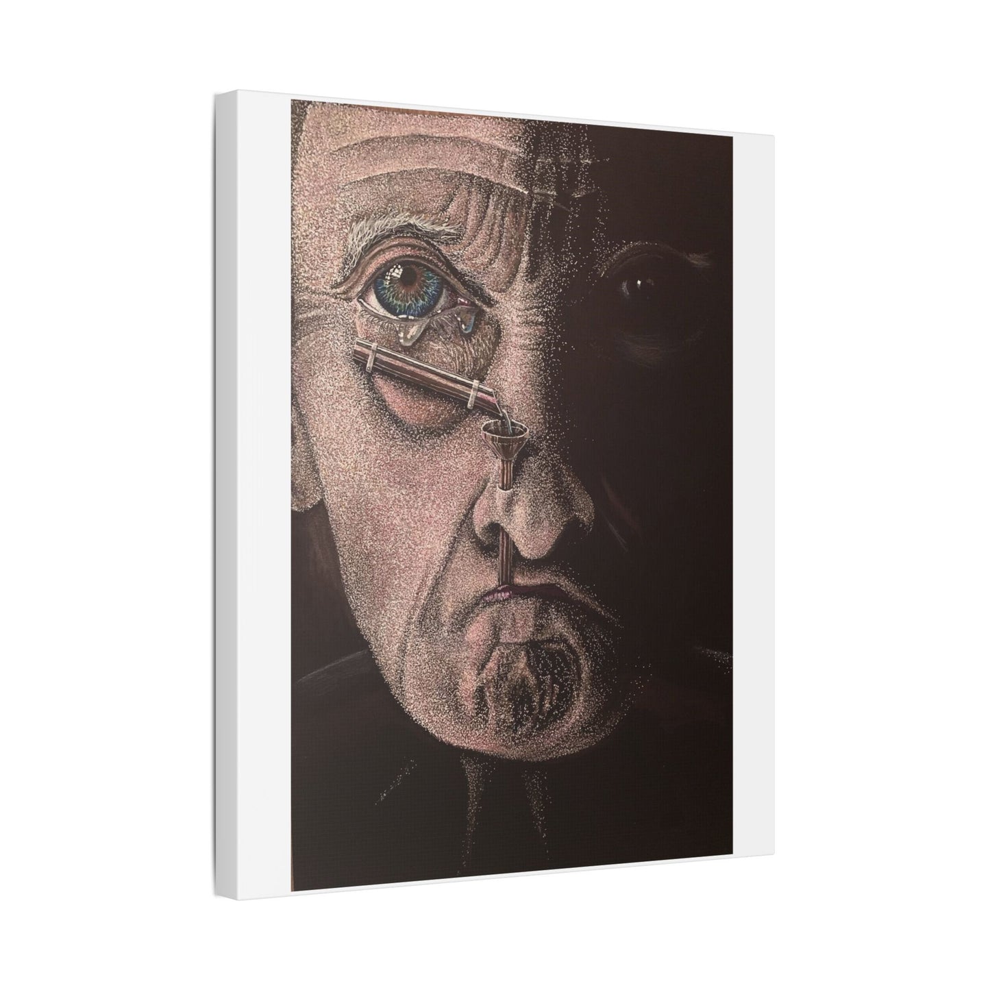 Tears, Surrealist Art, White Gel Pen and Pencils on Black Cardboard 'Designed by AI' Canvas Art Print