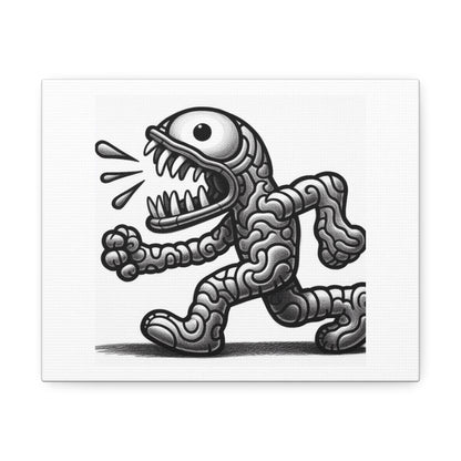 Walking Creature, Keith Haring Style Pencil Art Print 'Designed by AI' on Canvas