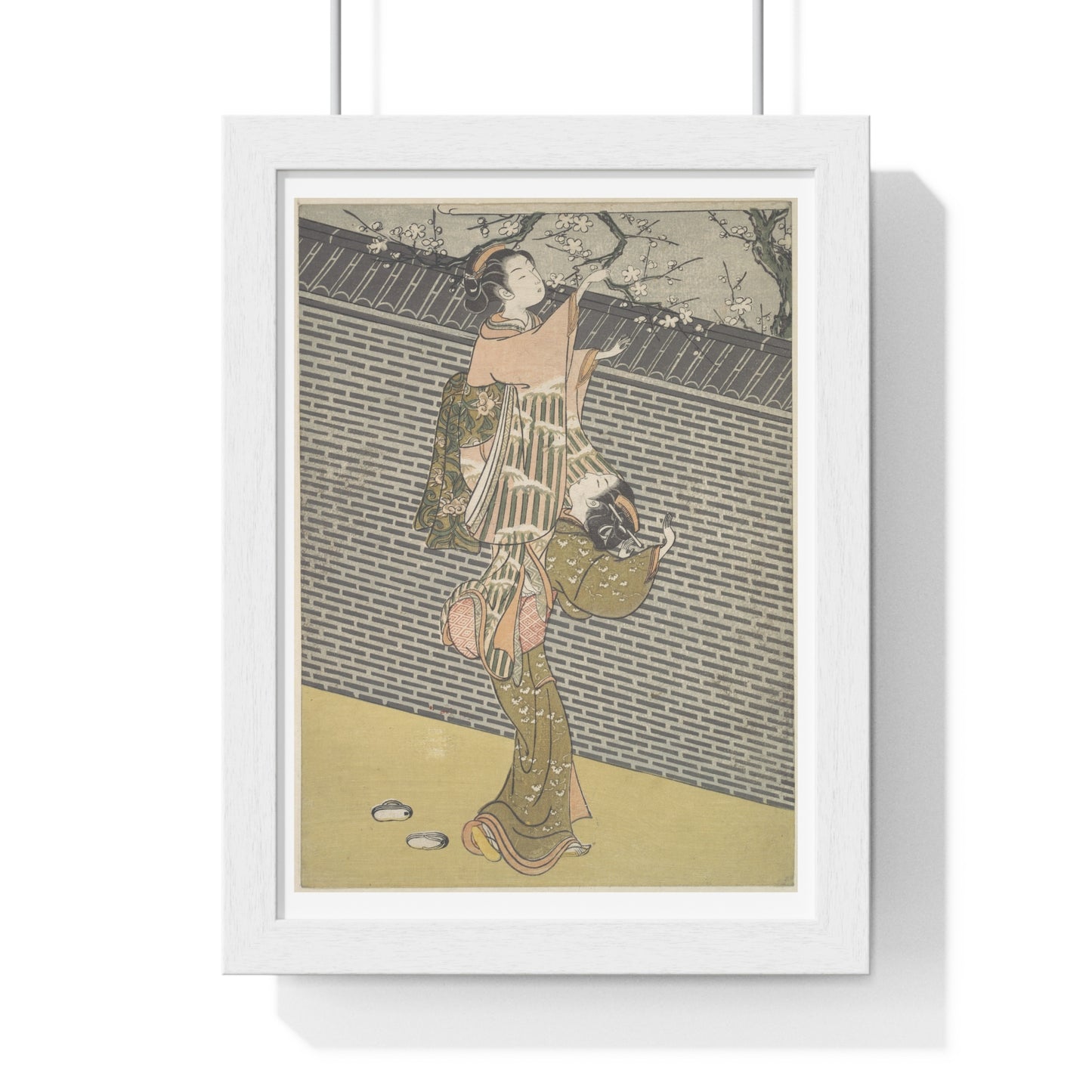 Plucking a Branch from a Neighbour's Plum Tree (1768) Japanese Illustration by Suzuki Harunobu, from the Original, Framed Print