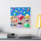 Bouncing Boxes, Cartoon Art 'Designed by AI' Canvas Art Print