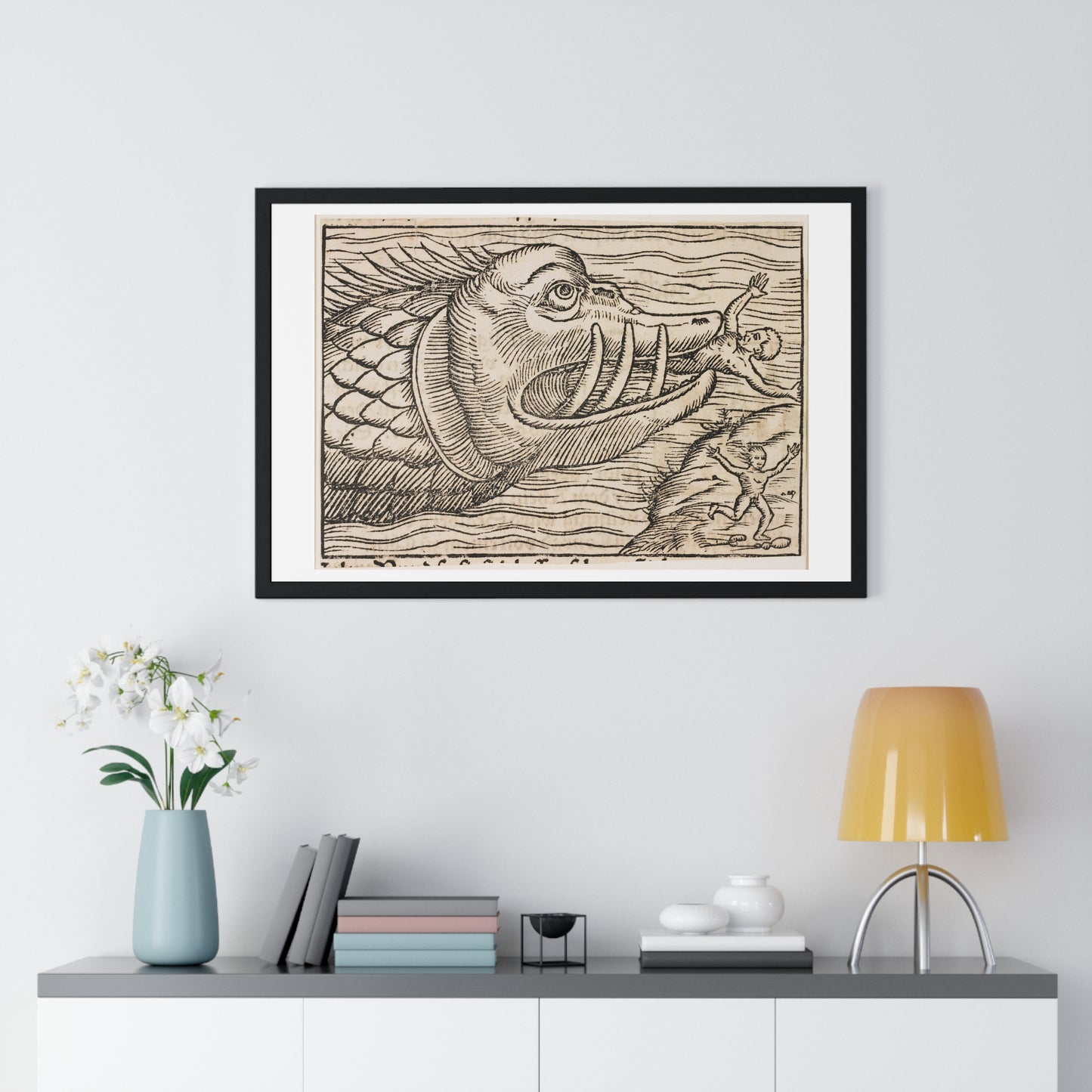 Jonah and the Whale 16th Century Print from the Original, Framed Art Print