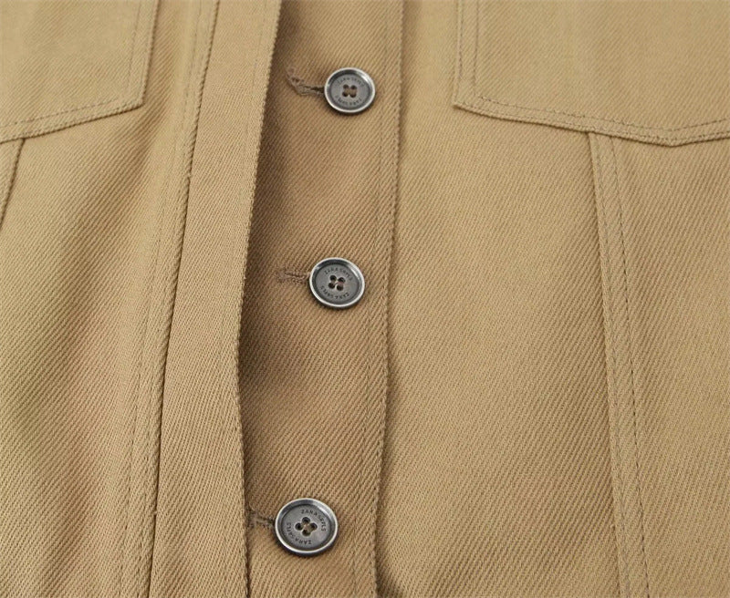 Vireous Polo Collar Camel Denim Jacket and Trousers Suit