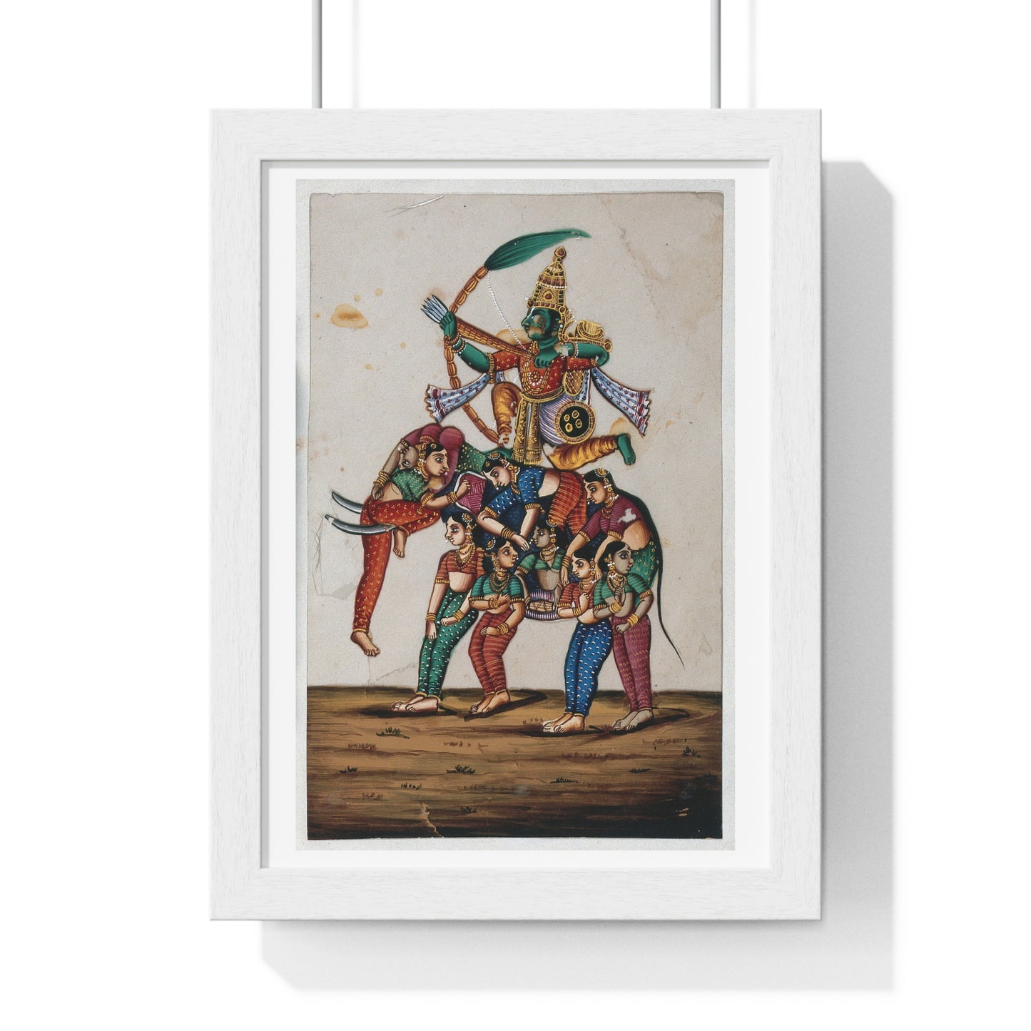 19th Century Indian Art, Hindu God of Love, Shooting Arrows with his Bow while Sitting on a Elephant Composed of Women, Framed Print