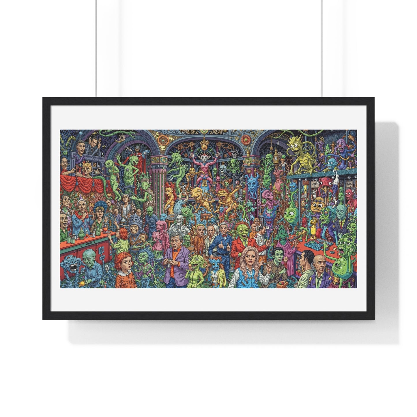 Demons and NPCs Diorama, Cartoon Art 'Designed by AI' Framed Art Print