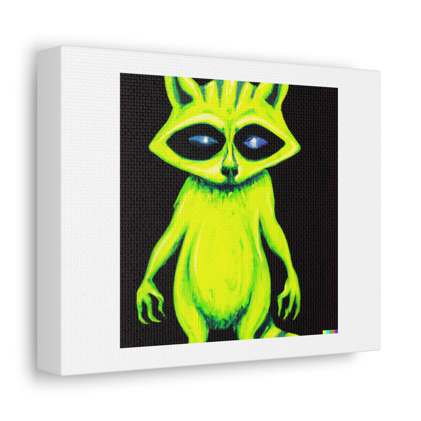 Alien Crossed With a Raccoon Acrylic Painting With Glowing Eyes 'Designed by AI' on Canvas