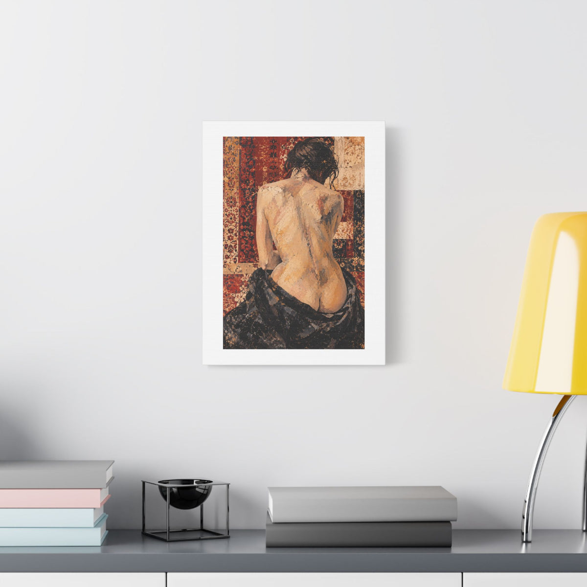 Textured Tapestry Portrait from Behind, Art Print on Satin Canvas, Stretched