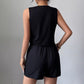 Minimalist-Style Women's Casual Vest and Shorts Set in Black