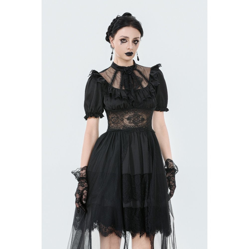 Dark in Love Ebon Rose High-Low Mesh and Lace Goth Dress