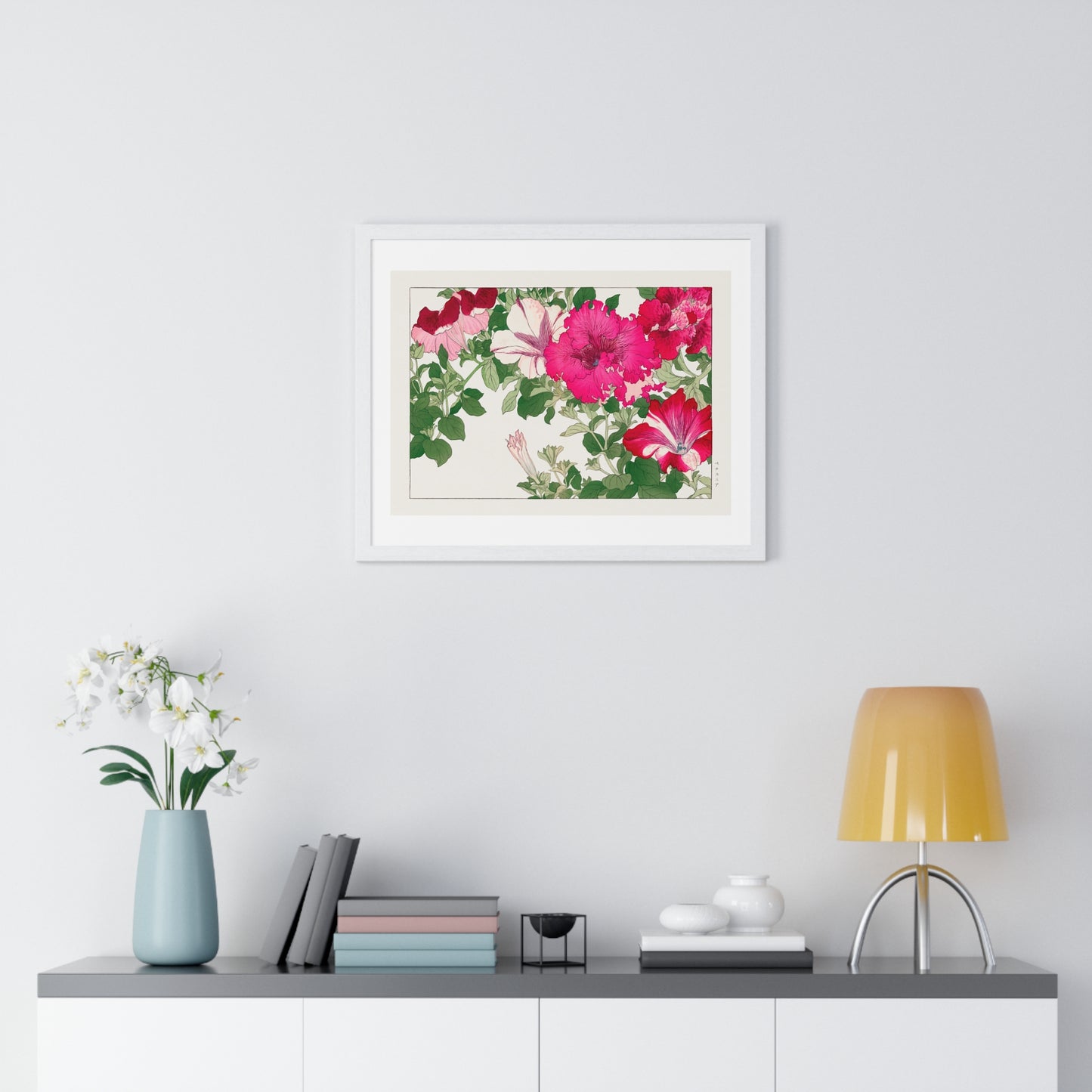 Vintage Petunia, Japanese Woodblock Art (1917) from Seiyō Sōka Zufu, by Tanigami Kônan, Framed Art Print