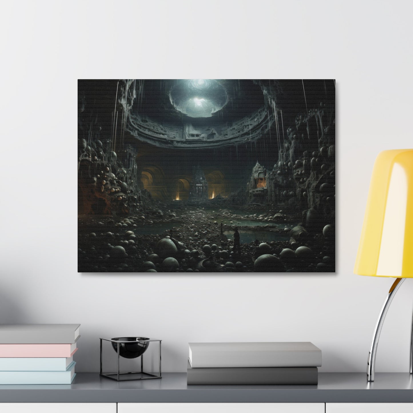 Underworld Gnosis Cave Architecture Art Print 'Designed by AI' on Satin Canvas