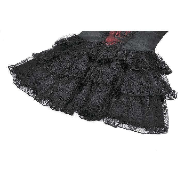 Dark in Love Crimson Shadow Layered-Lace Cake Dress