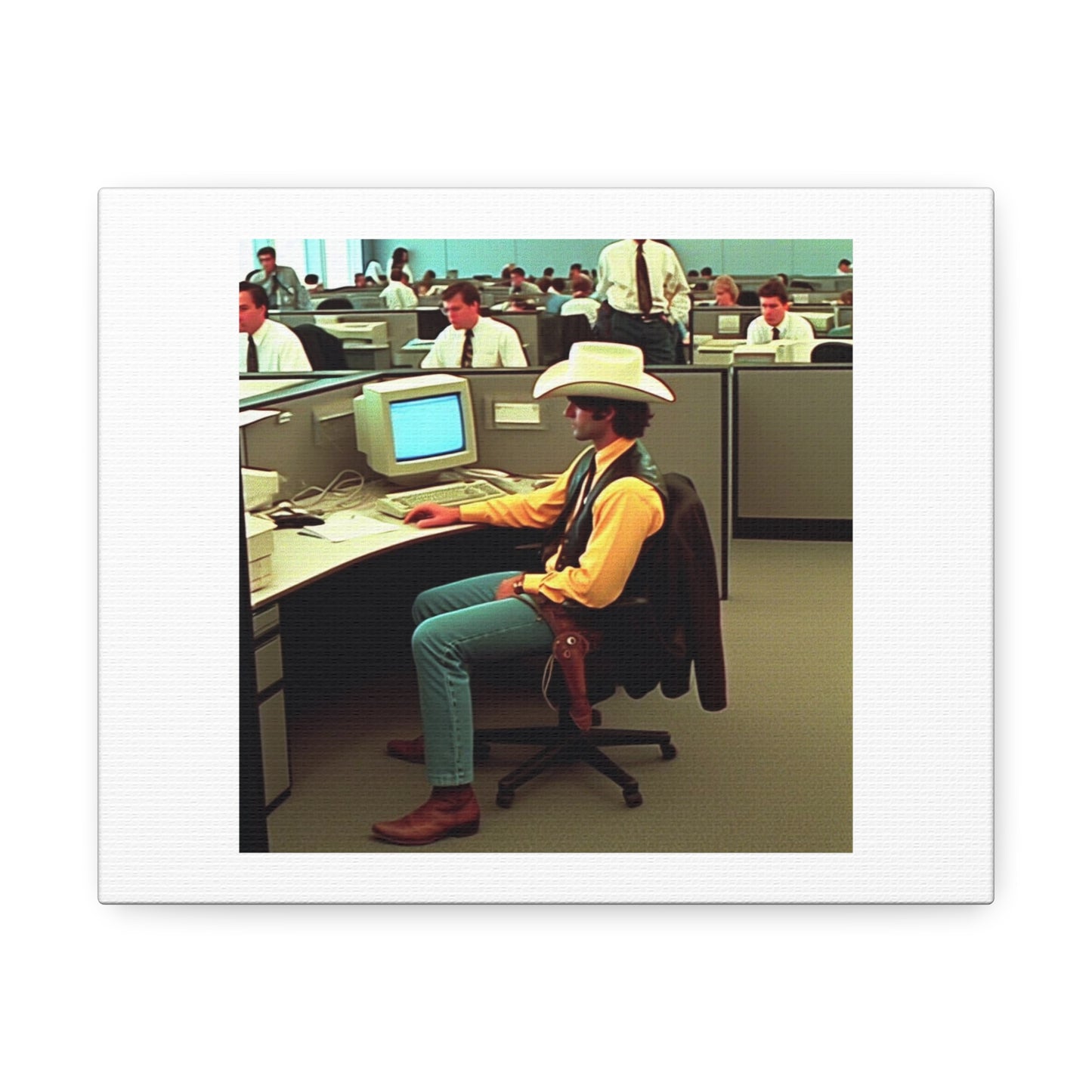 Art Print 'Cowboy's Last Day at Work' Designed by AI on Satin Canvas