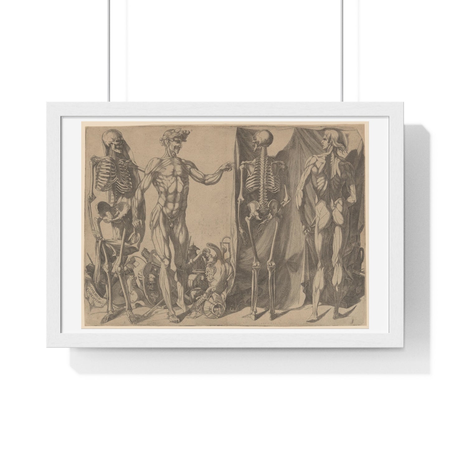 Two Flayed Men and Their Skeletons (1540–1545) by Domenico del Barbiere, from the Original, Framed Print