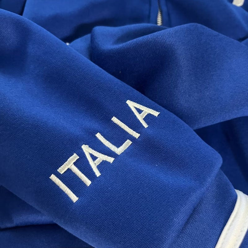 'Italia' Embroidered Blue Women's Zipper Jacket