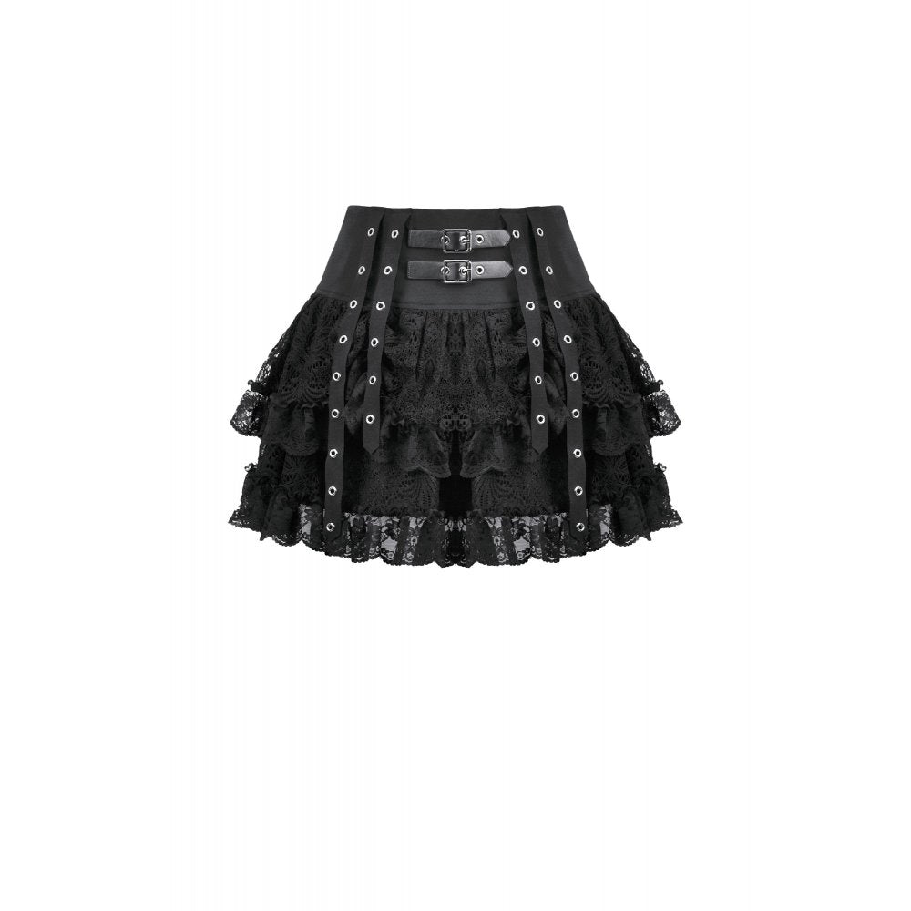 Dark in Love Punk Eyelet Lace-Layered Mini Skirt